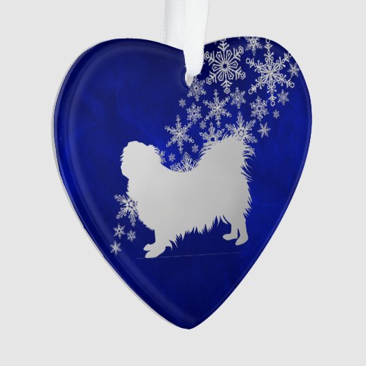 Blue Silver Snowflake Pekingese Ornament (Vorderseite)