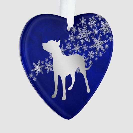 Blue Silver Snowflake Pit Bull Ornament (Vorderseite)