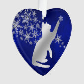 Blue Silver Snowflake Playful Cat Ornament (Vorderseite)