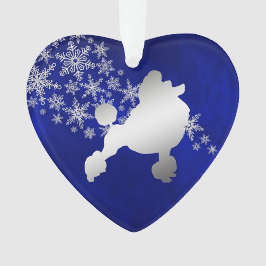 Blue Silver Snowflake Poodle Ornament (Vorderseite)