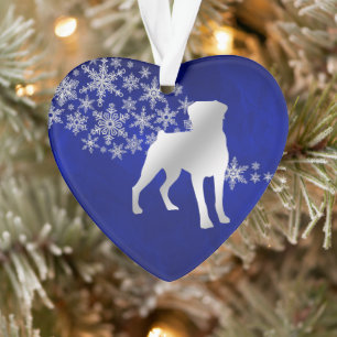 Blue Silver Snowflake Rottweiler Ornament