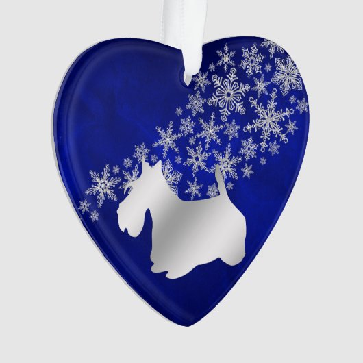 Blue Silver Snowflake Scottie Dog Ornament (Vorderseite)