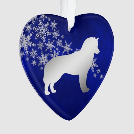 Blue Silver Snowflake Siberian Husky Ornament (Vorderseite)