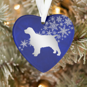 Blue Silver Snowflake Spaniel Ornament