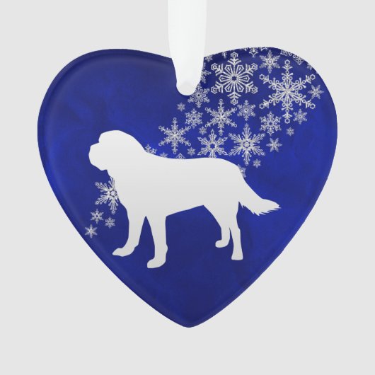 Blue Silver Snowflake St Bernard Ornament (Vorderseite)
