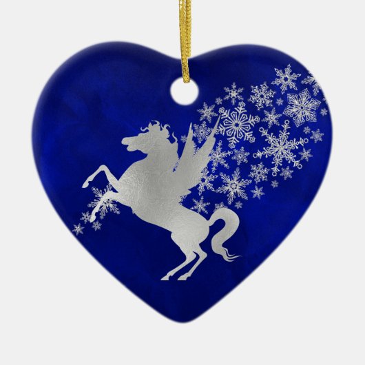 Blue Silver Snowflake Unicorn Personalisiert Keramik Ornament (Vorne)