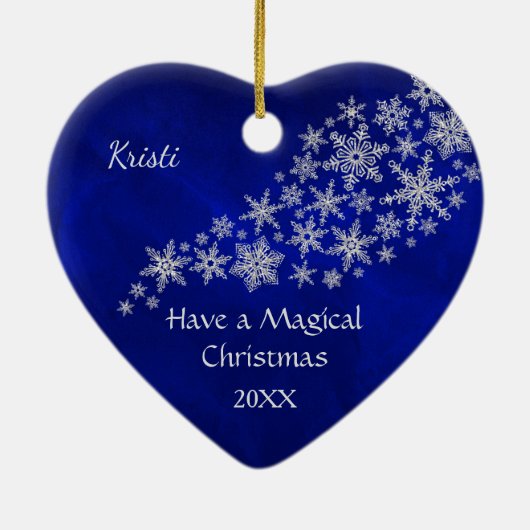 Blue Silver Snowflake Unicorn Personalisiert Keramik Ornament (Hinten)