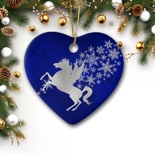 Blue Silver Snowflake Unicorn Personalisiert Keramik Ornament