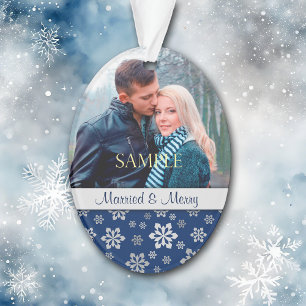 Blue Silver Snowflake Verheiratet & Frohe Weihnach Ornament