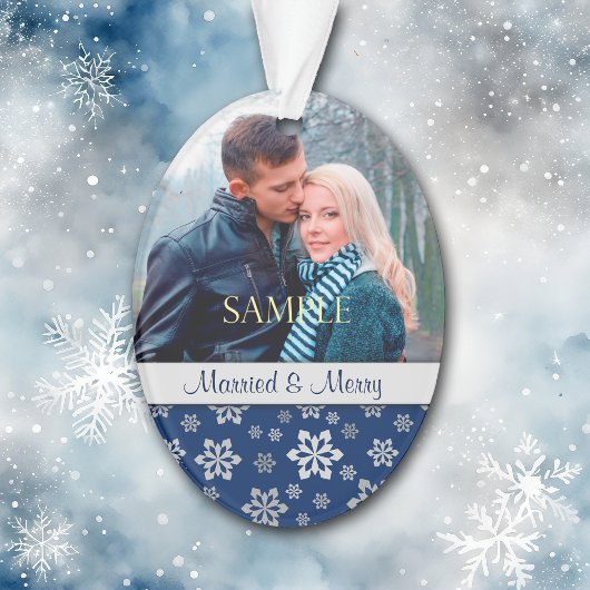 Blue Silver Snowflake Verheiratet & Frohe Weihnach Ornament