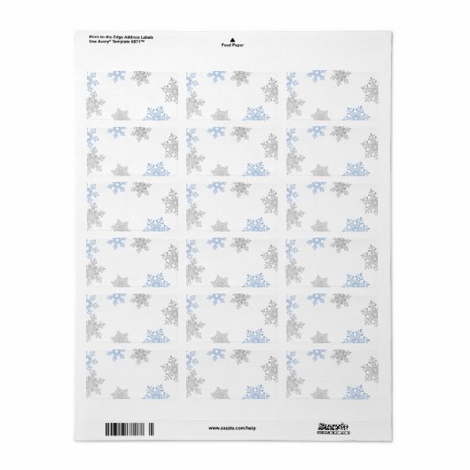 Blue Silver Snowflake Wedelblank Address Labels Adressaufkleber (Vorne)