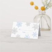 Blue Silver Snowflake Winter Wedding Platzkarte (Vorderseite)