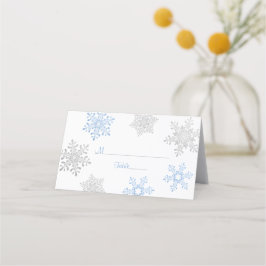 Blue Silver Snowflake Winter Wedding Platzkarte