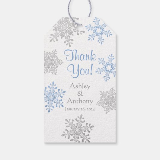 Blue Silver Snowflake Winter Winter Danke Geschenkanhänger (Rückseite)