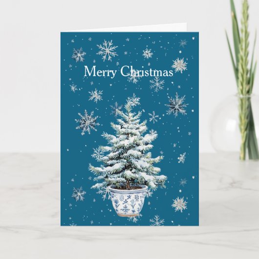 Blue Silver Snowflakes Christmas Tree Karte (Vorderseite)