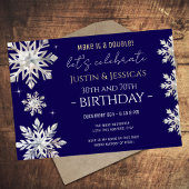 Blue Silver Snowflakes Double Birthday Party Einladung
