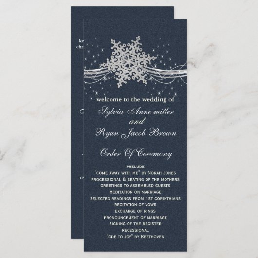 Blue Silver Snowflakes Hochzeitsprogramme Teelänge Programm (Vorne/Hinten)