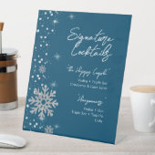 Blue Silver Snowflakes Signature Cocktail Menu Sockelschild (In Situ)