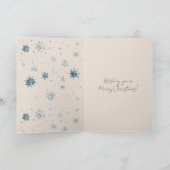 Blue Silver Snowflakes Window Teddy Bear Christmas Karte (Innenseite)