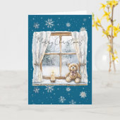 Blue Silver Snowflakes Window Teddy Bear Christmas Karte (Gelbe Blume)