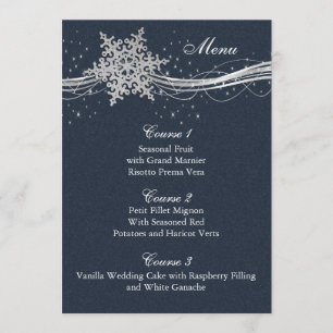 Blue Silver Snowflakes Winter Hochzeitskarte Menükarte