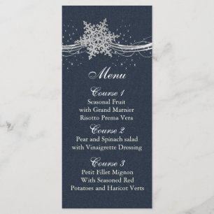 Blue Silver Snowflakes Winter Hochzeitskarte Menükarte