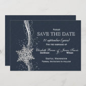 Blue Silver Snowflakes Winter Save the Date (Vorne/Hinten)