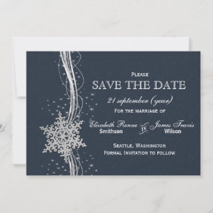 Blue Silver Snowflakes Winter Save the Date