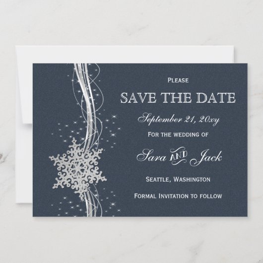 Blue Silver Snowflakes Winter Save the Date Magneteinladung (Vorderseite)