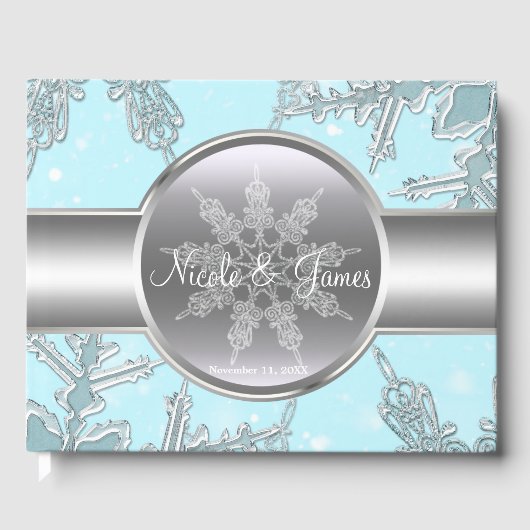 Blue Silver Snowflakes Winter Wonderland Gästebuch (Vorderseite)