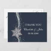 Blue Silver Snowflakes Winterhochzeit Danke Postkarte (Vorne/Hinten)