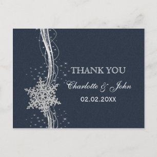 Blue Silver Snowflakes Winterhochzeit Danke Postkarte