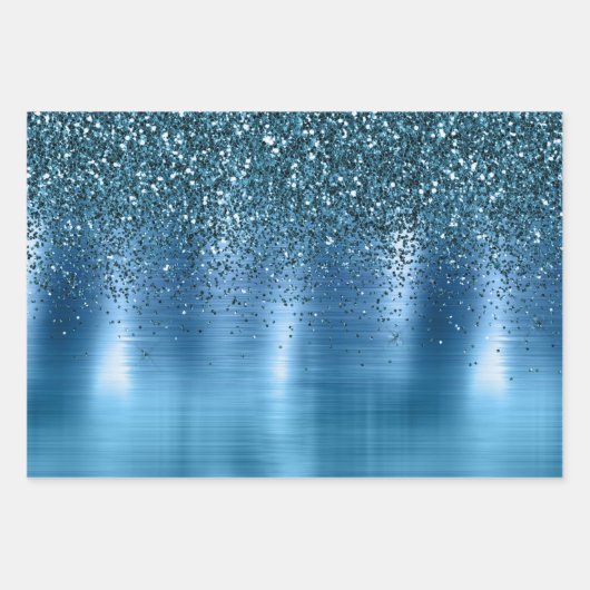 Blue Silver Sparkle Glitzer Geschenkpapier Set (Vorderseite 3)