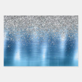 Blue Silver Sparkle Glitzer Geschenkpapier Set (Vorderseite)