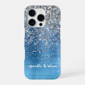 Blue Silver Sparkle Glitzer personalisiert iPhone Hülle (Rückseite)