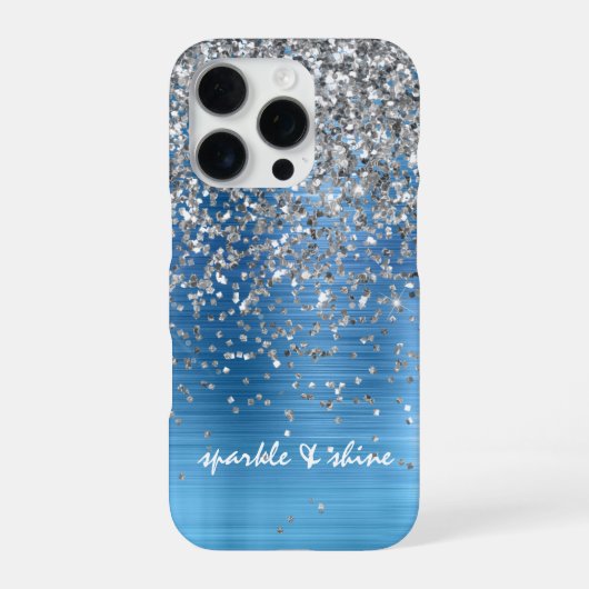 Blue Silver Sparkle Glitzer personalisiert iPhone Hülle (Rückseite)