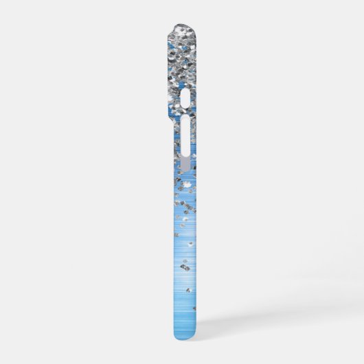 Blue Silver Sparkle Glitzer personalisiert iPhone Hülle (Linke Seite)