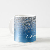 Blue Silver Sparkle Glitzer personalisiert Kaffeetasse (Vorderseite Links)