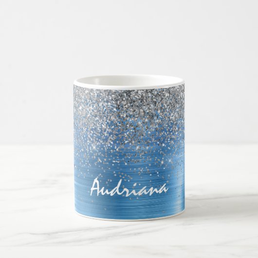 Blue Silver Sparkle Glitzer personalisiert Kaffeetasse (Mittel)