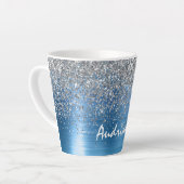 Blue Silver Sparkle Glitzer personalisiert Milchtasse (Linke Ecke)