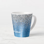 Blue Silver Sparkle Glitzer personalisiert Milchtasse (Rechte Ecke)
