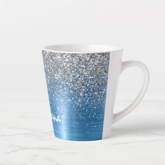 Blue Silver Sparkle Glitzer personalisiert Milchtasse (Rechts)
