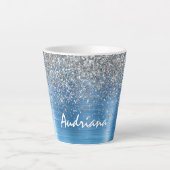 Blue Silver Sparkle Glitzer personalisiert Milchtasse (Vorderseite)
