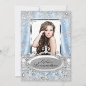 Blue Silver Sparkle Jewel Snowflake Quinceanera Einladung (Vorderseite)