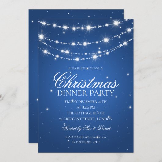 Blue & Silver Sparkling Kette Weihnachts-Party Einladung (Vorne/Hinten)