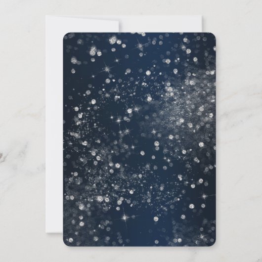 Blue & Silver Sparkling Lights Glam Wedding Einladung (Rückseite)