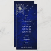 Blue Silver Star Snowflake Wedelmenu Rack Card Menükarte (Vorne/Hinten)