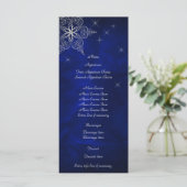 Blue Silver Star Snowflake Wedelmenu Rack Card Menükarte (Stehend Vorderseite)