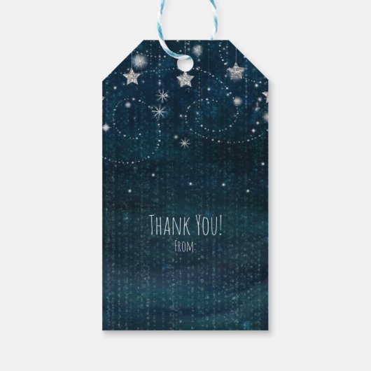 Blue & Silver Starry Celestial Gastgeschenk Geschenkanhänger (Rückseite)