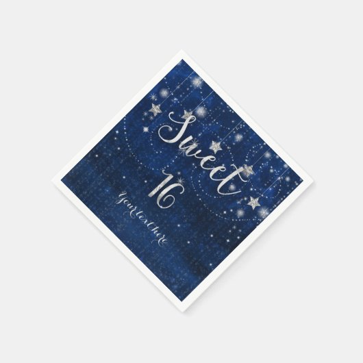Blue & Silver Starry Celestial Sweet 16 Party Serviette (Ecke)